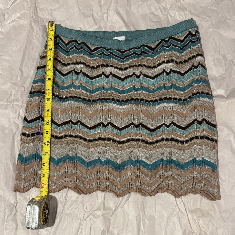 M by mission knit striped metallic chevron mini skirt medium turquoise beige